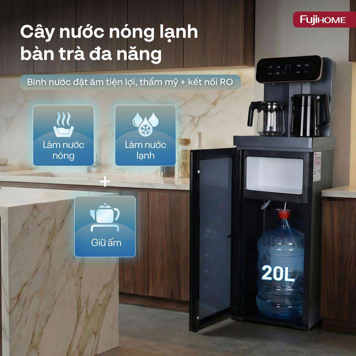Cây nước nóng lạnh kết hợp bàn pha trà, caffe Fujihome TB243AN